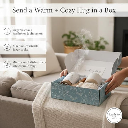 UnboxMe Tea Gift Basket Care Package for Women - Self Care Box with Cozy Socks, Mug, Chai Tea, Honey & Cinnamon, Get Well Soon, Thinking of You