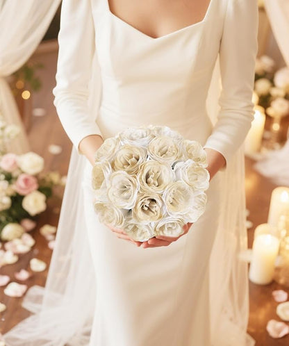 Glitter Roses Bouquet,30PCS Glitter Flowers Fake Roses Artificial Flowers with Stems for Wedding Party Christmas Valentine's Day Home Decor (Gradient Champagne