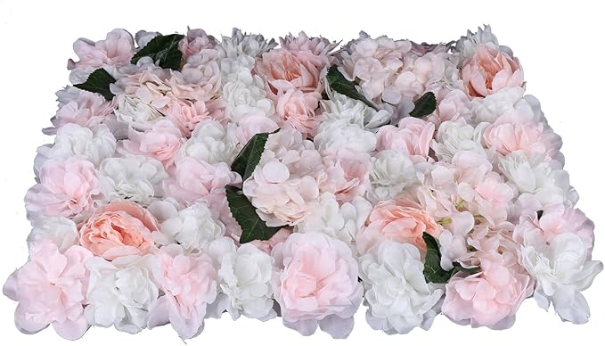 6Pcs 15.75"x 23.62x 0.79" Artificial Flower Wall Panels,Flower Wall Mat Silk Flower Panels for Outdoor Garden Backyard Fence Fence Privacy Screen and Indoor Wall Decor (6Pcs White+Pink)