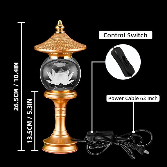 Lotus Lamp for Meditation, 7 Color Changing Crystal Buddha Light with Adjustable Switch, Ritual Decor for Buddhist Altar, Yoga Room, Home Temple Supplies & Spiritual Gift (10 inch)