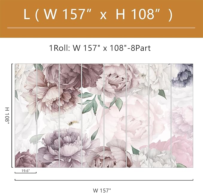 Vintage Floral Wallpaper Peel and Stick Watercolor Peony Self Adhesive Wall Mural for Living Room and Bedroom 157"x108"