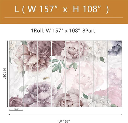 Vintage Floral Wallpaper Peel and Stick Watercolor Peony Self Adhesive Wall Mural for Living Room and Bedroom 157"x108"