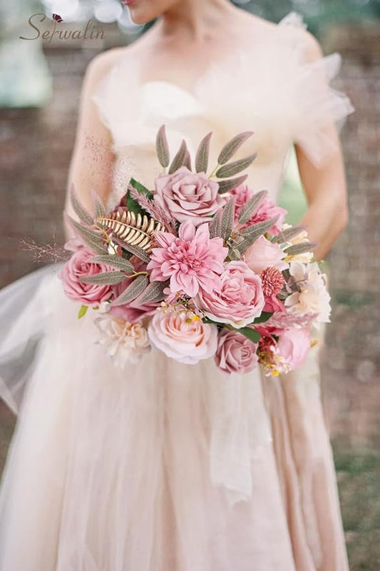 Serwalin Artificial Flowers Dusty Pink Silk Fake Flowers for DIY Wedding Bouquets Cake Flowers Spring Decor Table Centerpieces Arrangements Baby Shower Decoration