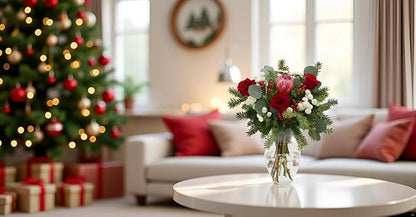 Stargazer Barn - Holiday Cheer Bouquet (Includes Glass Vase) - Fresh Flowers for Delivery - Gift for Anniversary, Birthday, Congratulations, Get Well, Graduation, Sympathy, Christmas