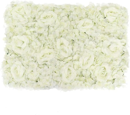 Efavormart 4 Pack 11 Sq ft. UV Protected Cream 3D Silk Rose & Hydrangea Flower Panel Wall Mat for DIY Party Centerpieces Decor