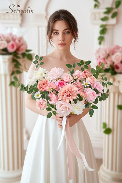 Serwalin Artificial Silk Flowers Abby Pink, Fake Flowers Stems for DIY Wedding Bouquets, Baby Shower Centerpieces, Cake Decor, Birthday Party & Home Decor