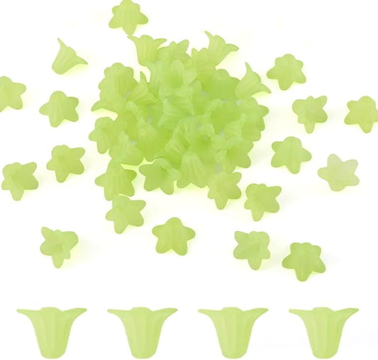 Crafans 50Pcs Frosted Acrylic Flower Beads 17.5x12x1.5mm Transparent Floral Pendants Clear Flower Bead Caps Loose End Spacer Beads for Jewelry Making (Green)