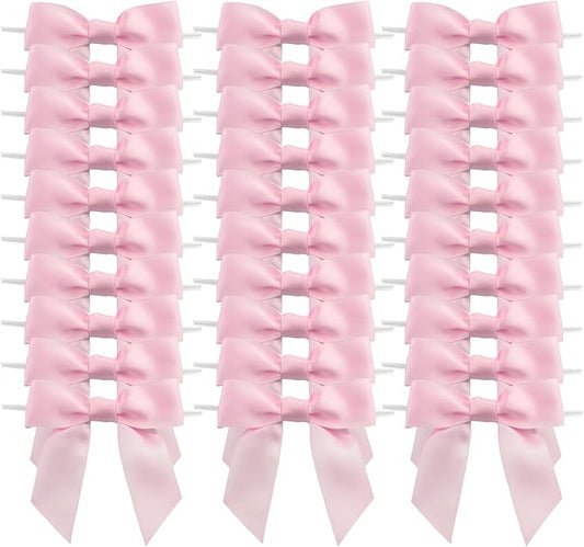 7Rainbows 30pcs Boutique 2.5" Pink Satin Ribbon Twist Tie Bows for Tying Up Packages Gift Wrapping