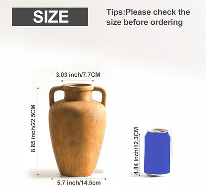 Ceramic Vase with Handle, 8.85 inch Tall Flower Vase for Centerpieces, Large Decorative Terracotta Vintage Vases, Farmhouse Rustic Vases for Home Decor, Living Room, Table, Neutral