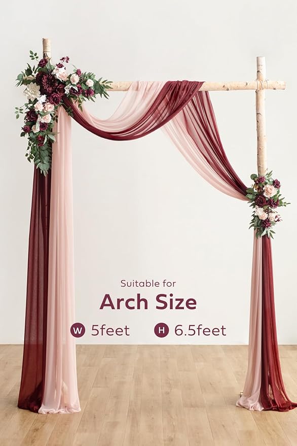 Ling's moment Wedding Arch Draping Fabric 3 Panels 20Ft Chiffon Fabric, Sheer Hanging Drapes Arrangement for Wedding Ceremony Backdrop Outdoors Party Swag Home Decor (Dusty Rose & Burgundy & Blush)