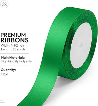 KMER LIFE Green Ribbon 1 Inches x 25 Yards Satin Ribbons Perfect for Halloween, Wreath, Corset, Floral, Floral Arrangement, Christmas, Wedding Party Decoration, Bow Making & Other Projects