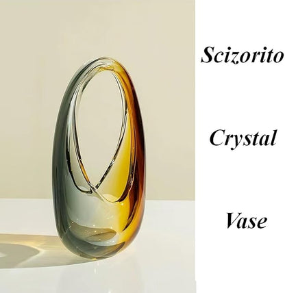 Crystal Vase, Modern Decorative Vase, Minimalist Floral Vase, Light Luxury Style for Home Decor, Centerpiece, Office, Pampas Grass, Dried Flowers, Flowers and Buds (S-Caramel)