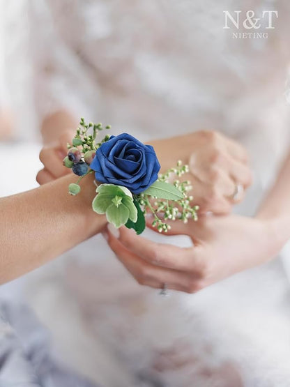 N&T NIETING Artificial Flowers Navy Blue Roses 50Pcs Fake Flowers Foam Roses with Stems for DIY Wedding Bridesmaid Bridal Bouquets Centerpieces Party Home Decoration Baby Shower