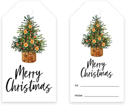 Andaz Press Christmas Holiday Season Classic Gift Tags, Merry Christmas to from Classic Favor Tags, Citrus Christmas Tree Design, for Holiday Events, Parties, and Favors, 60-Pack