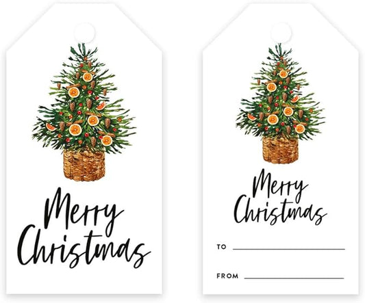Andaz Press Christmas Holiday Season Classic Gift Tags, Merry Christmas to from Classic Favor Tags, Citrus Christmas Tree Design, for Holiday Events, Parties, and Favors, 60-Pack