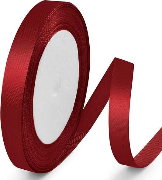 25 Yards 3/8 inch Satin Ribbon, Solid Color Fabric Ribbon Perfect for Gift Wrapping, Wedding, Handmade Bows, Floral Bouquets and Party Decoration(Wine red)