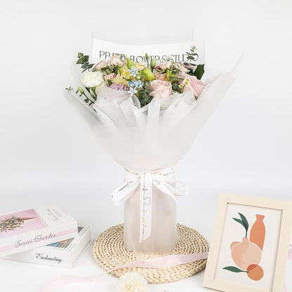 NESCCI 20 Sheet Flower Wrapping Paper - Waterproof Floral Bouquet Wrapping Paper, Florist Supplies Packaging Paper for Wedding Birthday Gift DIY(Transparent White)