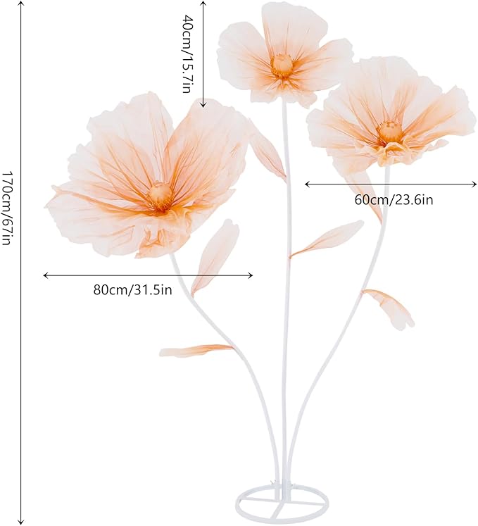 Large Wedding Flowers Decor, Giant 3-Head Artificial Silk Flower Set with Stand, 5.6ft Tall for Reception Backdrop & Home Decor (Champagne)
