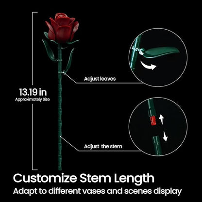 iATOM Burgundy Red Rose Bouquet Building Set, Artificial Flowers Botanical Collection Kit for Adults Women, Gift for Christmas and Valentines Day - Gothic Home Office Table Centerpiece Decor - IA11016