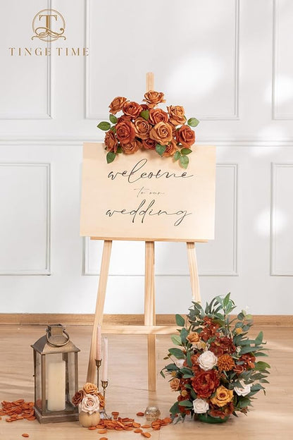 TINGE TIME Terracotta Artificial Flowers Combo Box Set, 16PCS Fake Rose Silk Flower w/Stem for DIY Wedding Bouquets Centerpieces Baby Shower Party Home Spring Decoration (Light & Deep Terracotta)