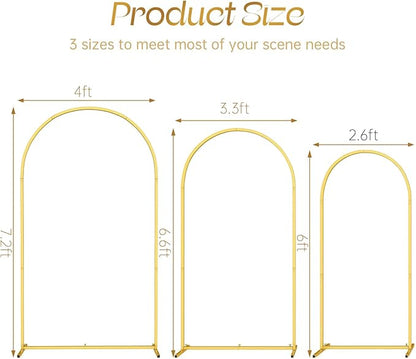 Set of 3 Metal Arch Backdrop Stand with Cover Set, (7.2FT, 6.6FT, 6FT Wedding Arch and Cover Set), Backdrop Arch for Party, Baby Shower, Birthday, and Graduation Ceremony