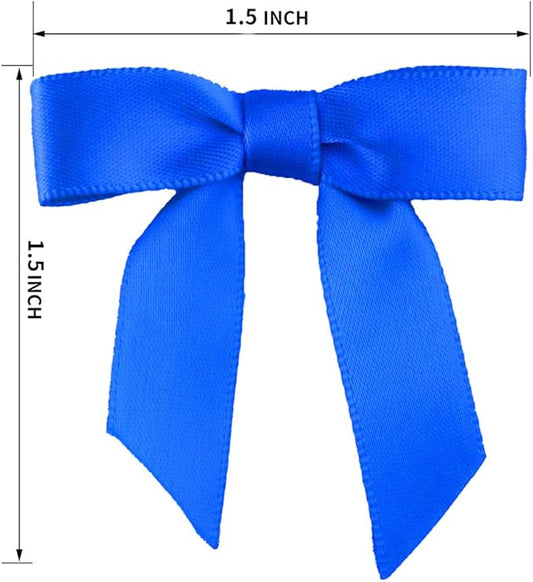 7Rainbows 50pcs Boutique 1.5" Blue Satin Ribbon Mini Bows for Craft Sewing Scrapbooking Wedding and Gift Wrapping