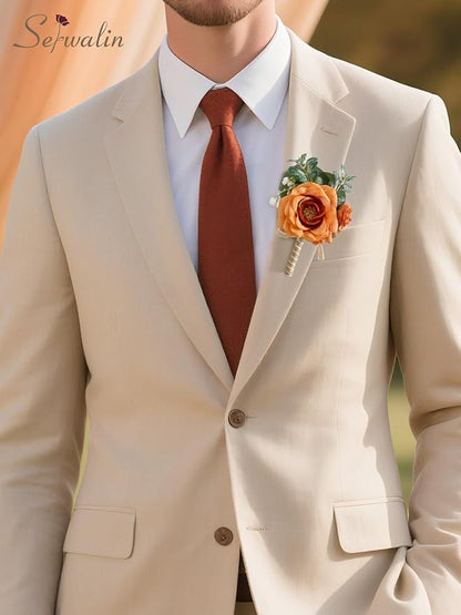 Serwalin Orange Corsage and Boutonniere Set, Boutonniere and Wrist Corsage Wristlet Prom Homecoming Wedding Flowers Accessories Prom Suit Decorations (Orange)