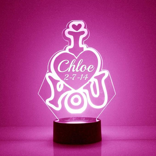 Custom Love & Heart LED Sign Night Light Lamp with Remote, Light Up Display with Personalized Name or Image, Customized and Made in The USA, Clear Acrylic Home Decor Design with 16 Colors, 4 Modes