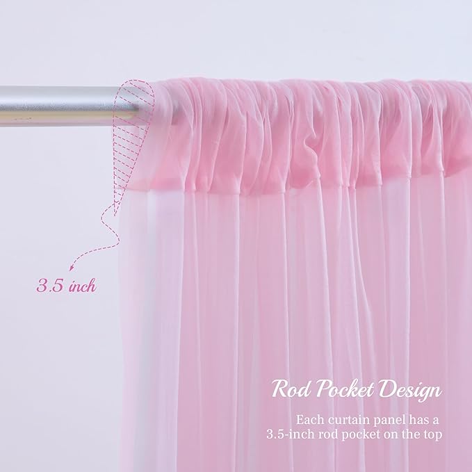 20x10ft Baby Pink Tulle Backdrop Curtain with Lights String for Parites, Sheer Backdrop Curtains for Wedding Baby Shower Birthday Party Photo Shoot Decorations
