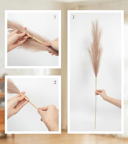 9 Pcs 45" Tall Pampas Grass Brown Decor, Long Stem Artificial Flower Floor Vase Large Faux Floral Pompas Fake Plants Dried Bouquet Arrangement Vase Filler for Boho Home Wedding Decoration