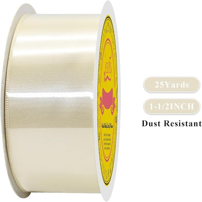 Double Face Ivory Satin Ribbon 1-1/2 inch X 25 Yards Polyester Ivory Ribbon for Gift Wrapping Very Suitable for Weddings Party Hair Bow Invitation Decorations and More