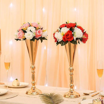 Set of 2 Tabletop Metal Wedding Flower Trumpet Vase Wedding Centerpiece Flower Vase for Wedding Event Decoration Living Decor Party Decor (Gold, 2×L)