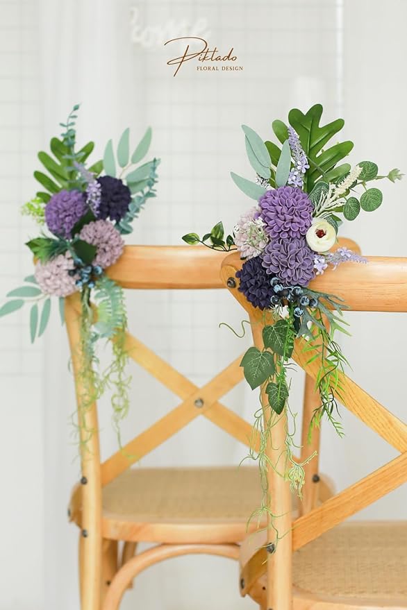 Artificial Wedding Dahlia Flowers 25 pcs Fake Roses with Stem for DIY Wedding Decor Centerpieces Arrangements Bouquets (Shades of Purple)