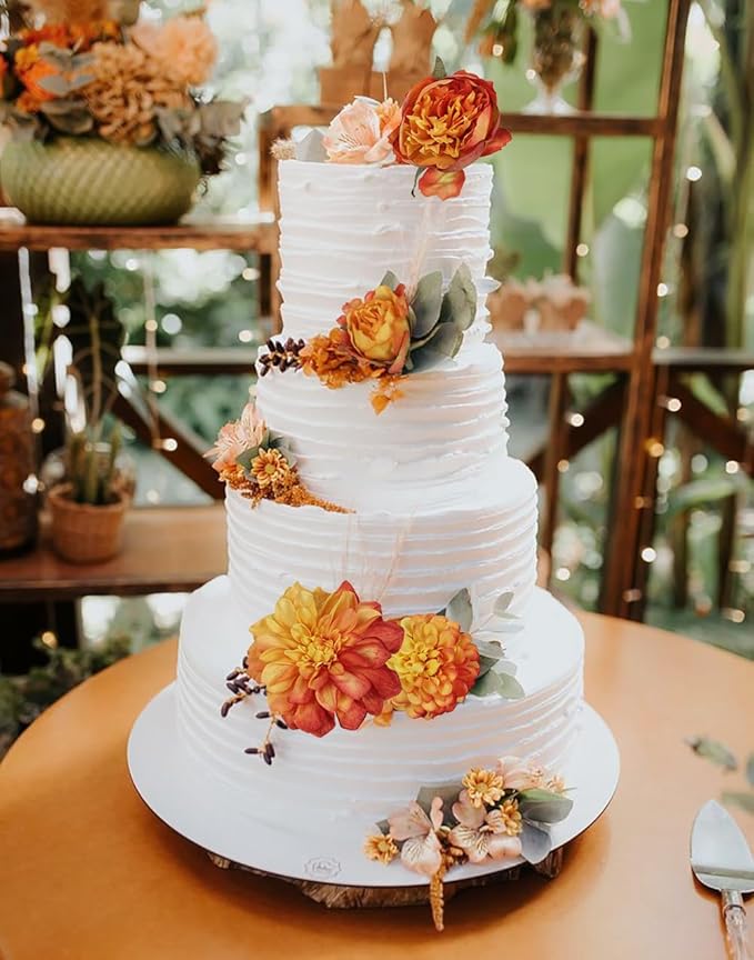 Orange Dahlia Peonies Artificial Flowers 2 Bouquets Dahlia Combo Peony Silk Flowers 18stems Faux Flowers for Vase Home Tables Wedding Bouquets Centerpieces Bridal Shower Decor (Orange)