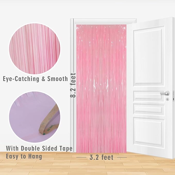 GOER 3.2 ft x 8.2 ft Foil Fringe Curtains Party Photo Backdrop Party Streamers for Birthday,Graduation,New Year Eve Decorations Wedding Decor(5 Packs,Candy Pink)