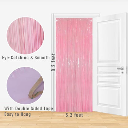 GOER 3.2 ft x 8.2 ft Foil Fringe Curtains Party Photo Backdrop Party Streamers for Birthday,Graduation,New Year Eve Decorations Wedding Decor(5 Packs,Candy Pink)