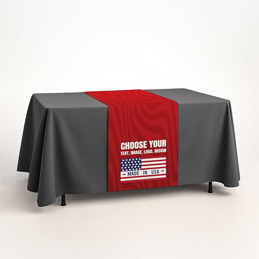 Custom Table Runner (12”x72” to 36”x72”) by BCB Print | Personalize with Business Logo/Image/Text | Trade Shows, Events & Weddings | HD Printed Custom Table Sign | Express Dispatch+Ship | Made in USA