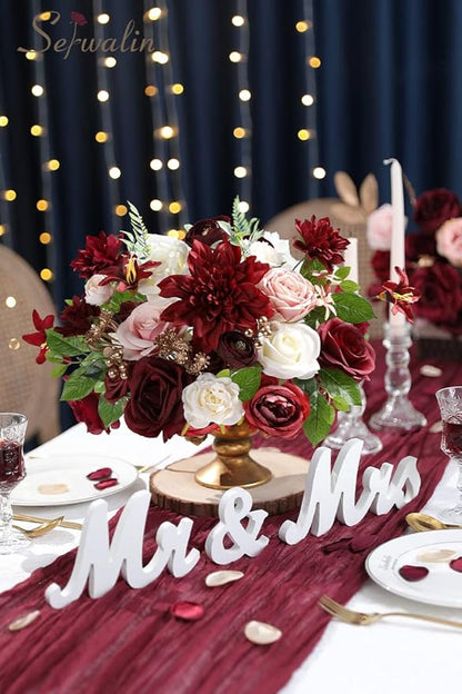 Serwalin Artificial Flowers, Burgundy Pink Flowers Fake Silk Flowers for DIY Wedding Bridal Bouquets, Wedding Cake Flowers for Table Centerpieces Bridal Shower Birthday Party Home Fall Decor