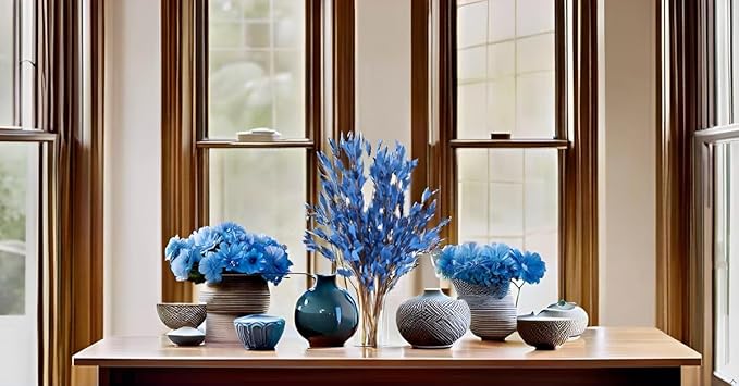 UiiziC Artificial Flowers Jasmine 8 PCS 31"/80cm Faux Plants Bulk Fake Flower Bouquet for Vase Fillers Floral Arrangement Wreath Wedding Party Bouquets Garden Centerpieces Decor (Blue)