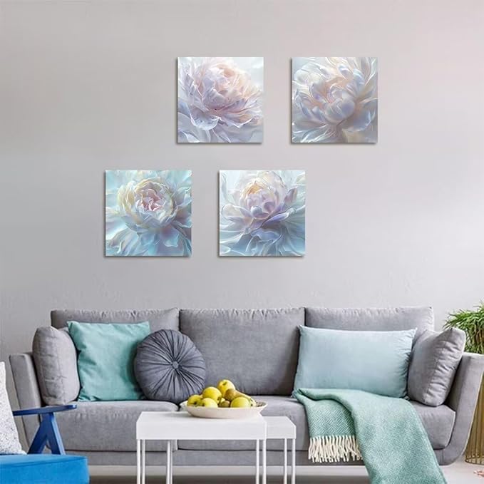 White Flower Canvas Wall Art Floral Pictures Prints Abstract Flower Wall Decor for Living Room Bedroom Bathroom Office Home Decorations Framed Artwork Ready to Hang (16''W x 16''H x 4)