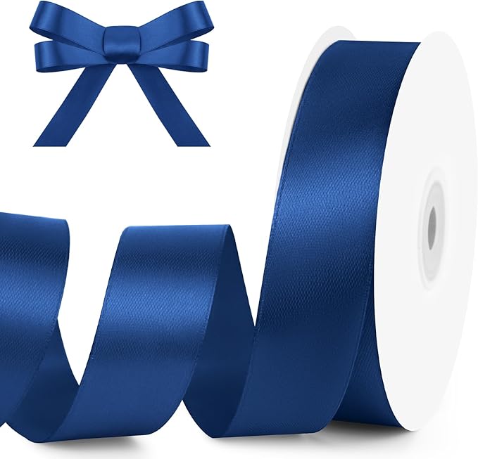KMER LIFE 1 inch Wide x 50 Yards Navy Blue Single Faced Polyester Satin Ribbon, Navy Blue Satin Ribbon Perfect for Wedding Decor, Wreath, Crafts, Gift Wrapping & Other Projects (Navy Blue)