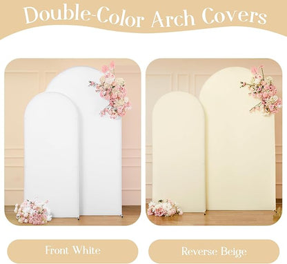 Beige White Arch Backdrop Cover Set of 2 Birthday Party Arch Covers 7.2 and 6ft Spandex Wedding Arch Covers Stretchy Backdrop Bridal Baby Shower Biege White Arch Stand Cover