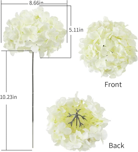 DuHouse 8.7" Silk Hydrangea Flower Heads with Stems Fake Hydrangeas Flowers for DIY Wedding Centerpiece Home Decor,Pack of 6(Cream)