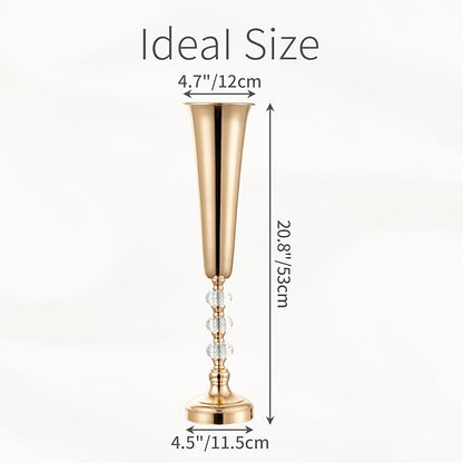 Metal Gold Trumpet Vase - 2 Pcs Tall Tabletop Vases for Centerpieces, 20.8in, Flower Stand for Wedding, Birthday, Home Decor