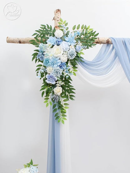Wedding Arch, Artificial Flowers, Wedding Decor with Drapes (Set of 4)，Be Suited to Banquet, Party, Wedding Decor Ceremony and Background Decoration (Blue)