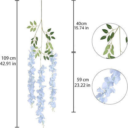 12Pack Wisteria Hanging Flowers Vines 3.6ft Blue Artificial Flowers Fake Wisteria Bushy Garland Silk Flowers Hanging Rattan String for Garden Home Wall Wedding Party Decor (Sky Blue)