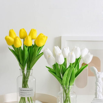 30 Pcs Fake Latex Tulips Artificial Flowers Faux Tulip Stems Real Touch Tulips for Wedding Party Home Easter Decoration (White)