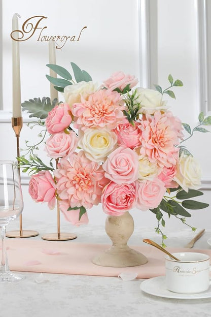 Floweroyal Pink Artificial Flowers Fake Rose Flowers Dahlia with Stems for DIY Wedding Bridal Bouquets, Baby Shower, Floral Arrangement, Table Centerpieces, Home Decorations.