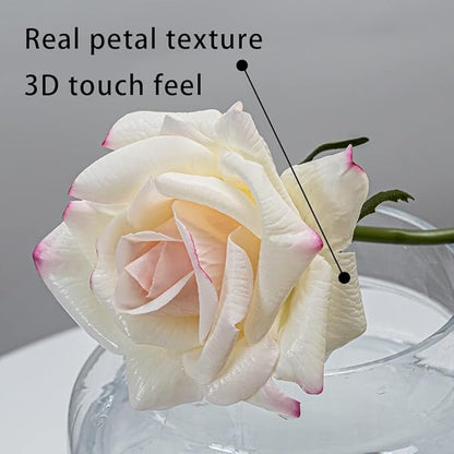 Artificial Roses Single Stem 10pcs Fake Silk Flower Arrangement Bouquet Real Touch for Home Party Wedding Decoration(Champagne)
