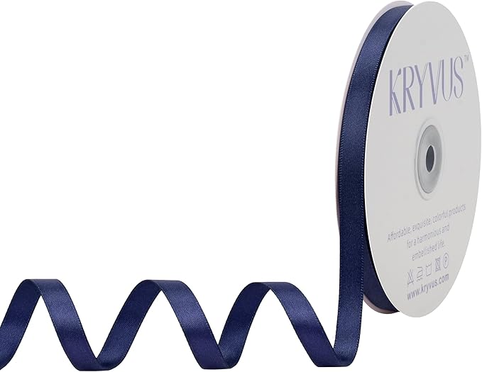 Navy Blue Satin Ribbon, Double Faced 3/8 Inch X 50 Yards Navy Blue Ribbon, Premium Satin Ribbon for Gift Wrapping, Crafts, Hair Bow Making, Sewing, Flower Bouquet, Wedding Party Decor